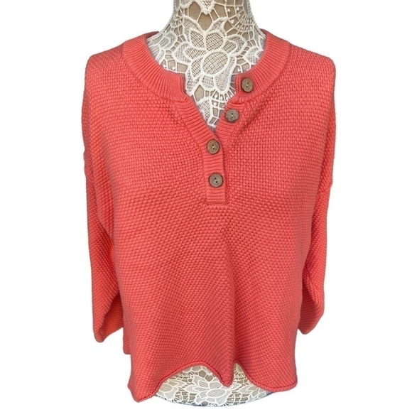 Mod Ref Sweaters - MOD REF Textured Cotton Coral V-neck Sweater | Size:S
